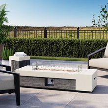 COSIEST 56" Outdoor Propane Fire Pit Table w Tank Cover & Wind Guard, Rectangle Gas Fire Pit Table with Concrete & Wood Grain Design, 50000BTU Fire Tables for Patio, Backyard, Garden