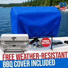 BTG Gear Tailwaves Marine Boat Grill w/Rod Holder Mount | Stainless Steel | Propane Boats & Tailgating & Camping | Built in Thermometer | Portable | Fold-away legs