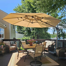 OROTLECT 132'' Double Top Solar Powered LED LightedRound Cantilever Umbrella With Base,Beige