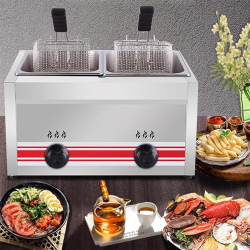 FANYING Gas Fryer for Home and Commercial Use, Customizable Flame and Temperature, Easy-to-Clean Stainless Steel Design,Doublecylinder10l+10l