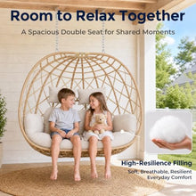 SWITTE Outdoor Double Hanging Egg Swing Chair with Stand & Cushion, Beige