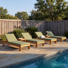 Christopher Knight Home Mona Set of 4 Acacia Wood Chaise Lounge Chair Outdoor with Removable Cushion, Patio Chaise Lounge with 5-Position Adjustable Backrest, Recliner Chair for Poolside, Green+Teak