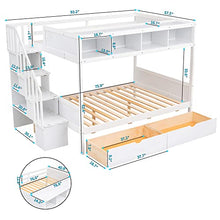 BOVZA Twin Over Full Bunk Bed with Storage Shelves and Staircase White