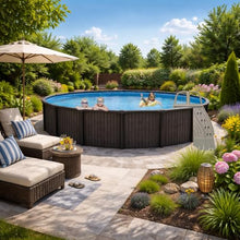 24' Rust Proof Round Above Ground Pool Package, 54" Salt Friendly Aluminum Wall & Resin Top Rails & Uprights. Includes Pool, Liner, Steps & More