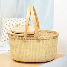 ZYBB Picnic Baskets Rattan Handle Basket Double Handle Fruit Basket Kitchen Vegetables Eggs Woven Storage Basket 38X28x22cm