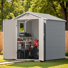 Patiowell 6X6 FT Plastic Outdoor Storage Shed with Floor, Light Grey