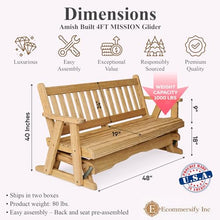 4 FT NATURAL Porch MISSION Glider Bench for 2 Person, Amish-Made Solid Pine Wood Patio Glider,Smooth Glide, Balanced Construction, Even Weight Distribution, Relaxed Seating Angle, Made in USA