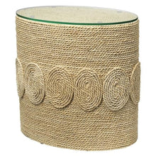Home Square Oval Corn Straw Rope Glass Side Table in Off White - Set of 2