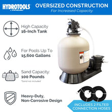 HYDROTOOLS BY SWIMLINE 71610HCK 16 Inch Sand Filter Combo With Connection Kit For Soft Sided Pools | Compatible With Intex Bestway Polygroup | 1.0 HP (0.54 THP) Pump 3720 GPH | 100 Pound Sand Capacity