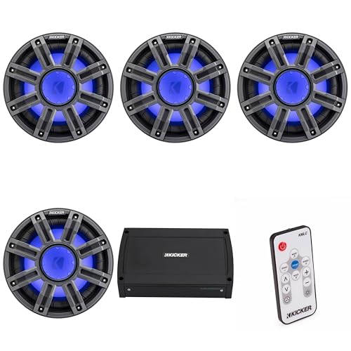 KICKER 10-Inch Premium Marine Subwoofer & 48KXMA12002 Marine Amp Bundle