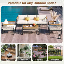VilroCaz 4 Pieces Outdoor Sectional Sofa Set, All-Weather Patio Seating Group Cnversation Set with Cushions and Coffee Table for Patios Gardens Balcony, Sturdy Steel Frame (Beige+Metal & Wood)