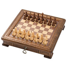 HandCraftoria 19.3" Handmade Wood Chess Set with Storage Drawer Bronze Symbols Brown