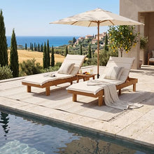 Merax Patio Chaise Lounge Chair with Water-Resistant Cushion Set of 2, 77'' Acacia Wood Adjustable Reclining Chaise with 3-Positions Backrest, Outdoor Sun Lounger for Poolside, Deck, Teak+ Beige