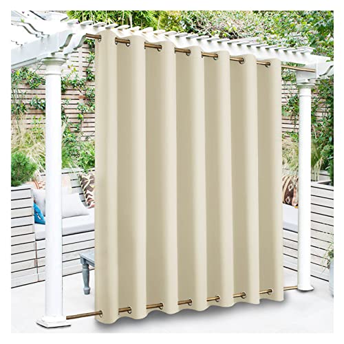 RevLie 2 Panels Outdoor Curtains Waterproof,Thermal Insulated Pergola Curtains Blackout Gazebo Curtains Waterproof Windproof with Drape Eyelet Top and Bottom Beige,197 * 96 inchs（W*H）