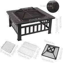 Garden Fire Pit Portable Grill Barbecue Rack Fire Pits for Outside, Outdoor Metal Firepit, with Mesh Spark Screen Cover, Kit for Fire Pit, Poker for Camping for Camping Backyard
