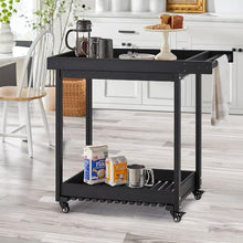 HXYONGN Double-Shelf Grill Table, Portable Trolley with 4 Wheels and Towel Rack, Multifunctional Outdoor Kitchen Cart for Garden and Bar Storage(Black)
