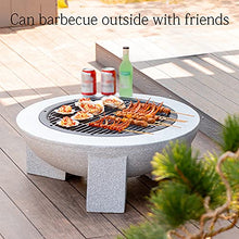 Outdoor Fire Pit Concrete Round and Wood Burning Fire Pit Backyard Patio Garden Fireplace with Grill Grate for Logs Concrete Style for Camping Outdoor Heating
