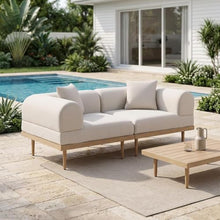 Outdoor Escape Beige Fabric 2-Piece Outdoor Modular Loveseat, Cushions, Weather-Resistant Material, Contemporary Style, Comfortable Patio Or Garden Seating