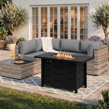 Shintenchi 6 Piece Outdoor Patio Furniture Set with 43 Inch Propane Fire Pit, Washable Cushions, Glass Coffee Table, Waterproof Cover & CSA Certified for Backyard Poolside, Brown PE Rattan/Gray