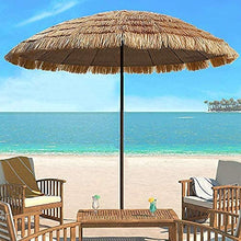 USZWBY 2.4M Beach Straw Umbrella,Folding Outdoor Decorative Parasol,Hawaiian Thatched Umbrella,Tiltable Shade,Natural Color,Suitable for Garden,Balcony,Backyard