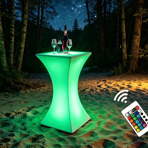 HXYhydrypd RGB 16 Colors LED Light Up Bar Table, IP54 Waterproof Rechargeable Glowing High Top Cocktail Table with Remote for Party Patio Nightclub