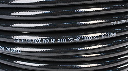 Schieffer Co. 3/8in. x 300ft. 4000 PSI Thermoplastic Sewer Jetter Hose with 8.0 Orifice Button Nose and Rotating Nozzles Clear
