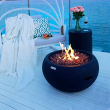 York Fire Table Outdoor Fire Pit 27" x 27" Cast Concrete Round Firepit Includes Lava Rocks 45,000 BTUs Outdoor Fireplace for Patio Furniture Set, Deck, Porch, Outdoor Heater - Natural Gas