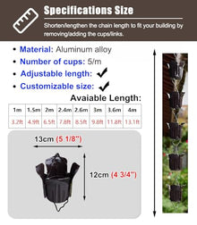 YUSIWOAL Aluminum Alloy Rain Chain for Gutter Downspout, Decorative Water Diverting Solution for Outdoor Porch and Shed(3.6 m (11.8ft))