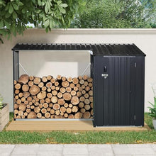 BYLUXA Heavy-Duty Galvanized Steel 2-in-1 Outdoor Firewood Rack & Metal Storage Shed - Rust-Resistant, Weatherproof, Multi-Functional Solution for Firewood & Yard Equipment Storage
