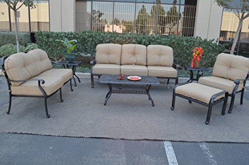 Elizabeth Outdoor Patio 7 pc Deep Seating Group Dark Bronze Cast Aluminum (Sesame)