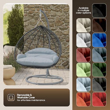 LeisureMod Hanging Egg Chair with Stand for Indoor Outdoor Wicker Patio Swing Chair Open Weave Basket Design with Cushion Metal Frame for Patio Garden Balcony (Grey Frame Light Grey Cushion)