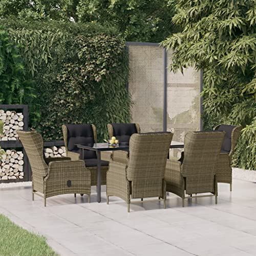 AJSEOYBS Outdoor Patio Set,Outdoor Garden Furniture,7 Piece Patio Dining Set Brown Poly Rattan,for Deck, Patio, Garden, Poolside, Backyard