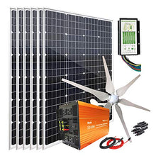1120W Solar and Wind Power System with 6pcs 120W Mono Solar Panel + 400W Wind Turbine Generator + 24V 3000W Peak 6000W Power Inverter + Hybrid Charge Controller for Home Off Grid