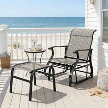 Amgalers Outdoor Glider Chair with Ottoman, Mesh Patio Glider, Anti-Rust Steel Frame, Anti-Slip Pads for Porch Garden Backyard(Gray)