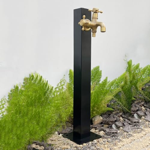 FUYAO 304 Stainless Steel Cylindrical Vertical Garden Water Column,Freestanding Hose Stand with Lock Faucet,Outdoor Antifreeze Faucet Water Dispenser Hydrant Water Feature Fountain