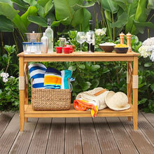 Cambridge Casual Sierra Teak Wood Outdoor Console Table with Accent Wicker, Natural Teak, Narrow Garden Table with Bottom Shelf for Patio, Deck, Entry Way or Poolside – Weather-Resistant