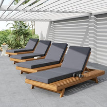 Merax Acacia Wood Chaise Lounge Chair Outdoor Set of 4, Patio Recliner with 4 Position Adjustable Backrest and 4" Thick Triple-fold Cushion