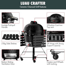 LuauCrafter 24-Inch Ceramic Charcoal Grill and Smoker with Cart Black