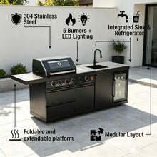 RGWYGCG Outdoor Kitchen Island Grill, 6-Burner Gas Grill with Refrigerator, Sink & Food Prep Countertop, Heavy Duty Stainless Steel Modular Outdoor Kitchen for Backyard, Patio