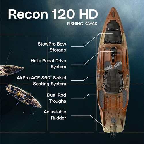 Wilderness Systems Recon 120 HD Fishing Kayak - 360 Degree ACES Seat & Helix PD™ Pedal Drive System - 12 ft - Aqua
