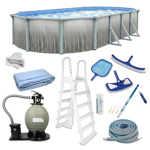 Blue Wave Martinique 15x30-ft Oval 52-in Deep Hard Sided Above Ground Pool with 7-in Steel Top Rails, Dual-Speed Sand Filter System, Ladder, Liner, Skimmer & Maintenance Kit – 9,900 Gallon Cap