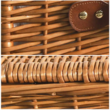 Wicker Picnic Basket Set for 4 Persons with Large Insulated Cooler Compartment, Willow Picnic Hamper Basket with Cutlery Service Kits for Camping, Wedding, Anniversary,Red
