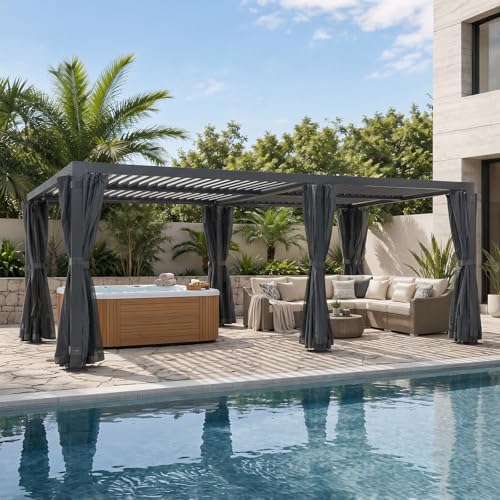 AURESTEAD 12x24 FT Louvered Pergola, Adjustable Aluminum