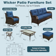 SAILARY Patio Furniture Set, 10PCS Outdoor Wicker Conversation Set with 6" Thick Cushions, High Back Rattan Sofa & Swivel Rocker Chairs, Weather Resistant Olefin Fabric for Garden, Poolside, Navy Blue