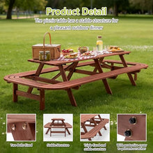 KEIKI Wood Picnic Table with Benches for 14-16 People, Outdoor Patio Dining Table with Extended Seating, Weather Resistant Wooden Table with Umbrella Hole for Backyard Garden Party