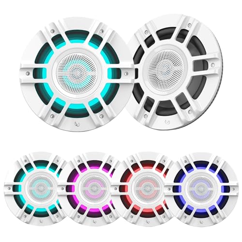 Enrock Marine Flush Mount Waterproof Bluetooth Controller with 2X 8" RGB LED Speakers & 4-Channel Boat Amplifier