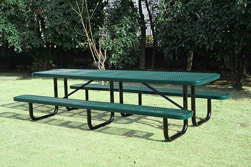 LifeYard Heavy Duty 10' KD Rectangular Metal Picnic Table with 3 Legs, 120" L x 62" W, Expanded Metal (Green)