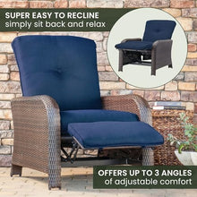 Hanover Strathmere Outdoor Recliner Chair with Navy Blue Cushions