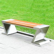 ZTHYSHXA Park Bench Zigzag Stainless Steel Wooden Seat Plate Outdoor Bench Park Plaza Courtyard(Large)