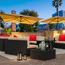 Greesum 13-Piece Patio Furniture Set with PE Rattan Sectional Sofa and 43in Gas Fire Pit Table Beige
